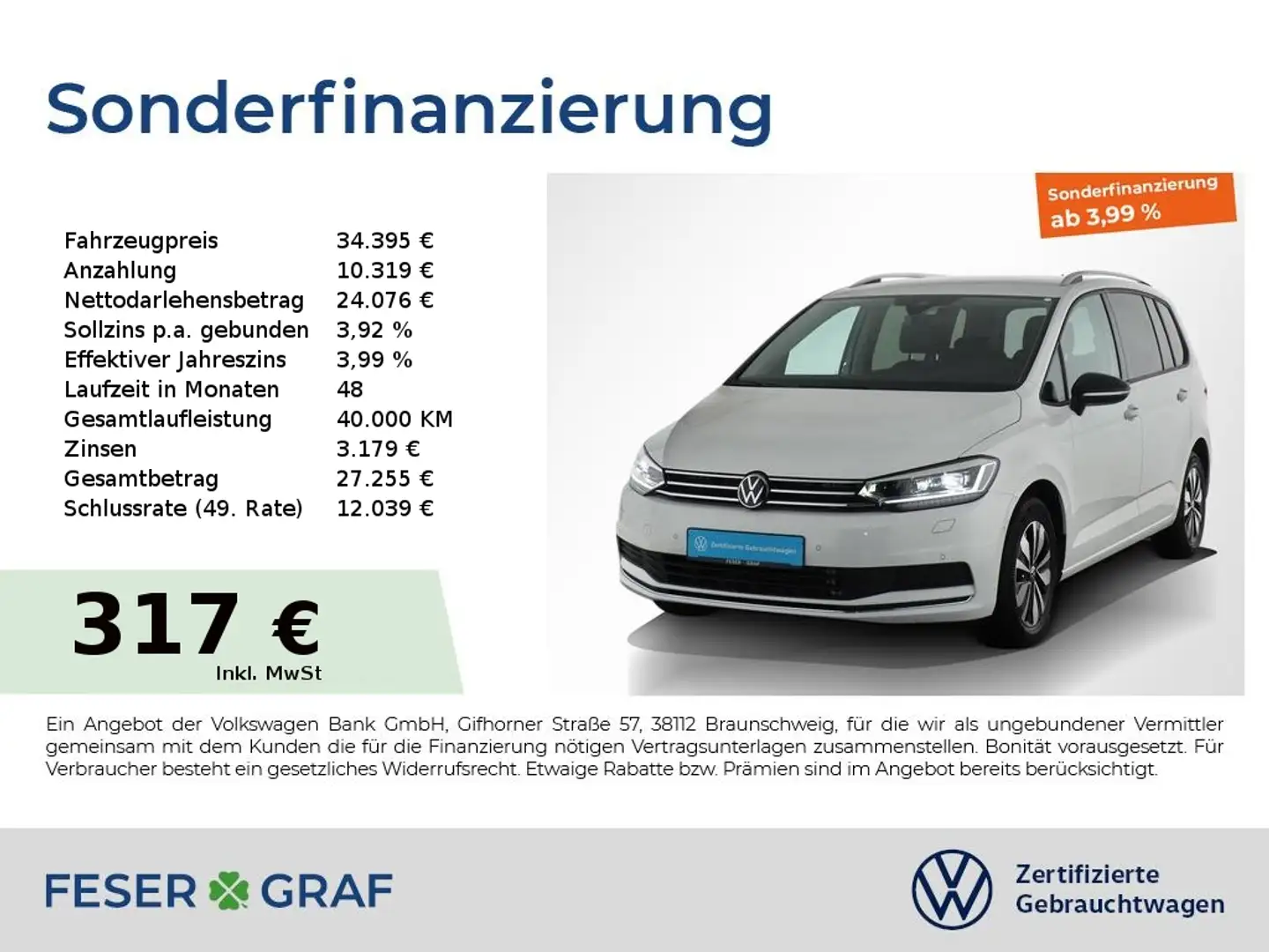 Volkswagen Touran 2.0TDI Comfortline 7Sitze AHK IQ.LIGHT Navigations Weiß - 1
