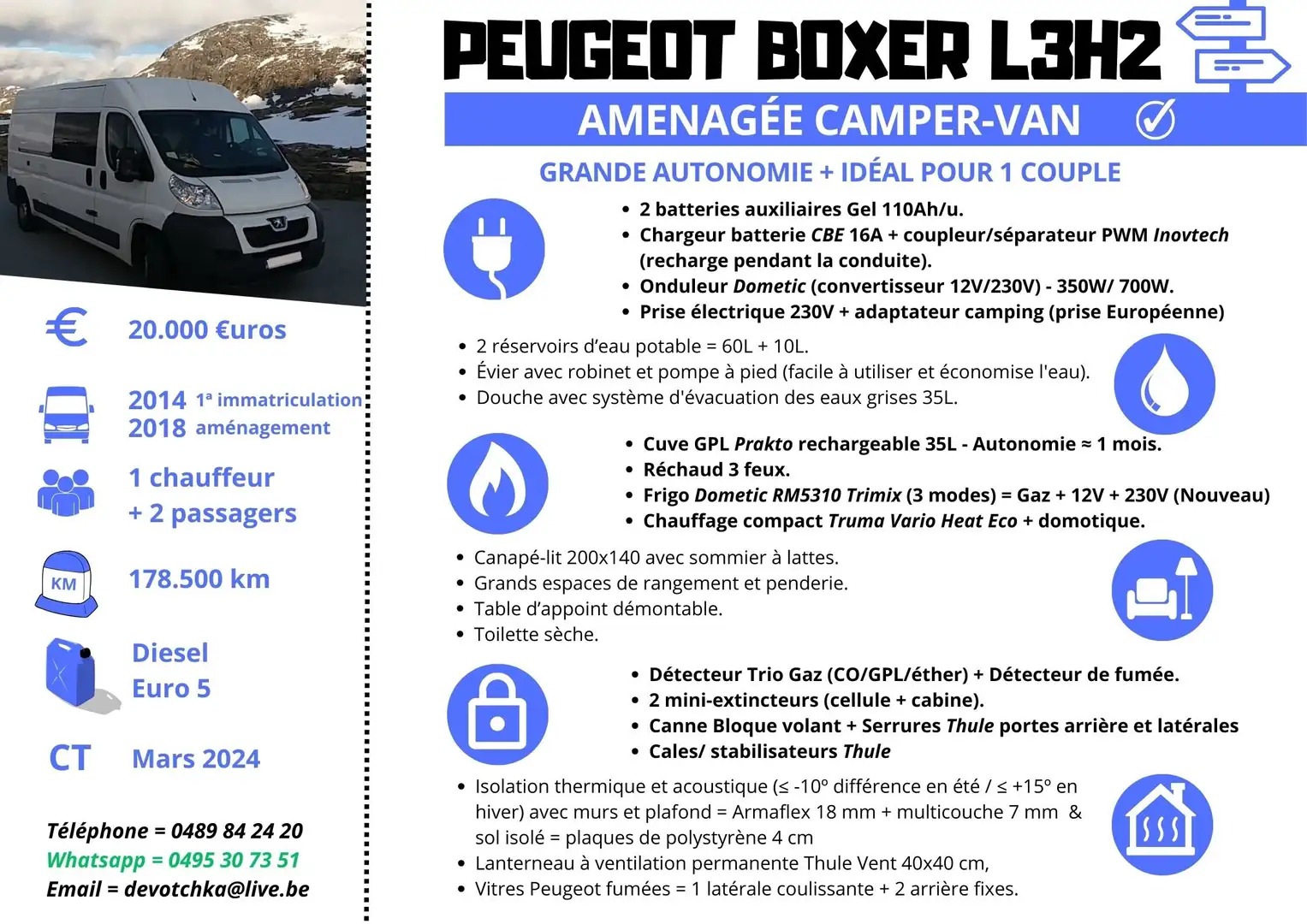 Peugeot Boxer Camper Van - Fg Tôlé Pro 333 L3H2 2.2HDI 120 Wit - 2