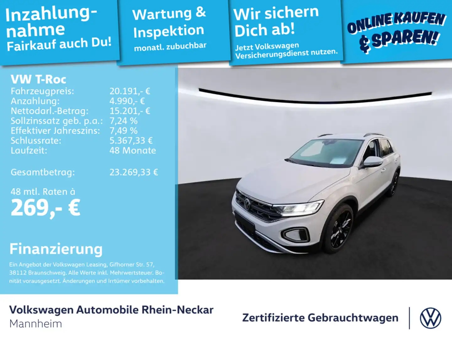 Volkswagen T-Roc 1.0 TSI Life App-Connect PDC LED uvm Grau - 1
