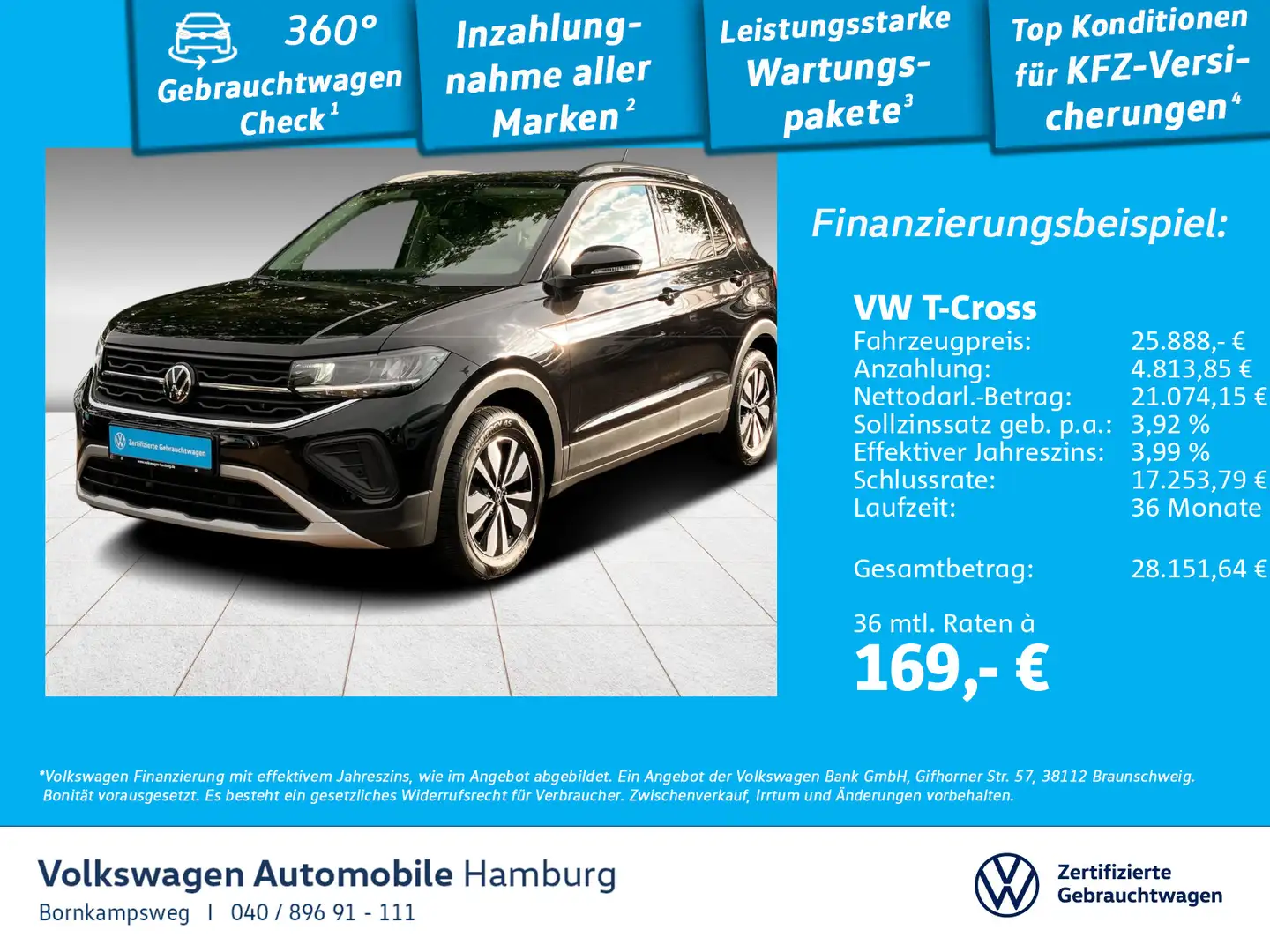 Volkswagen T-Cross 1.0 TSI Goal DSG Navi LED Kamera ACC Schwarz - 1