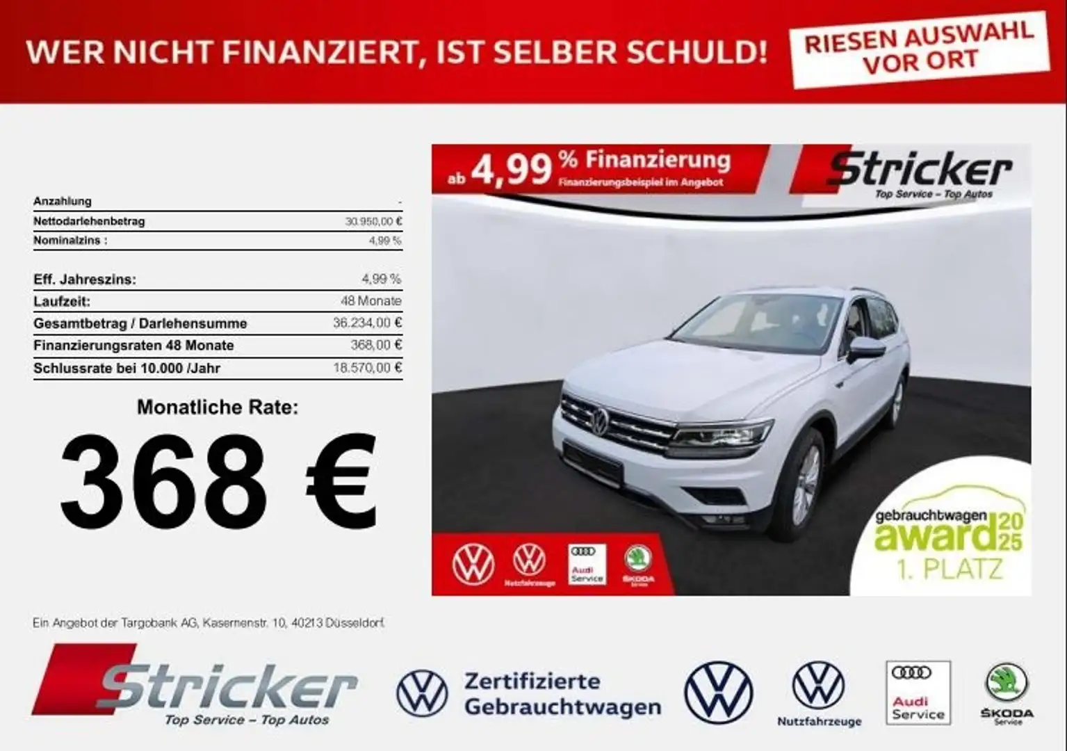 Volkswagen Tiguan Allspace Highl. 2.0TDI DSG 4M 368,-ohne Anzahlung Dynaudio Weiß - 2