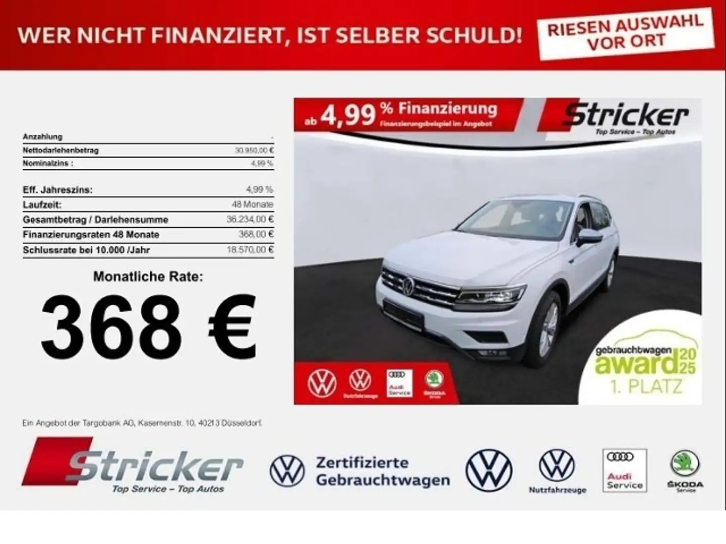 Volkswagen Tiguan Allspace Highl. 2.0TDI DSG 4M 368,-ohne Anzahlung Dynaudio Weiß - 1