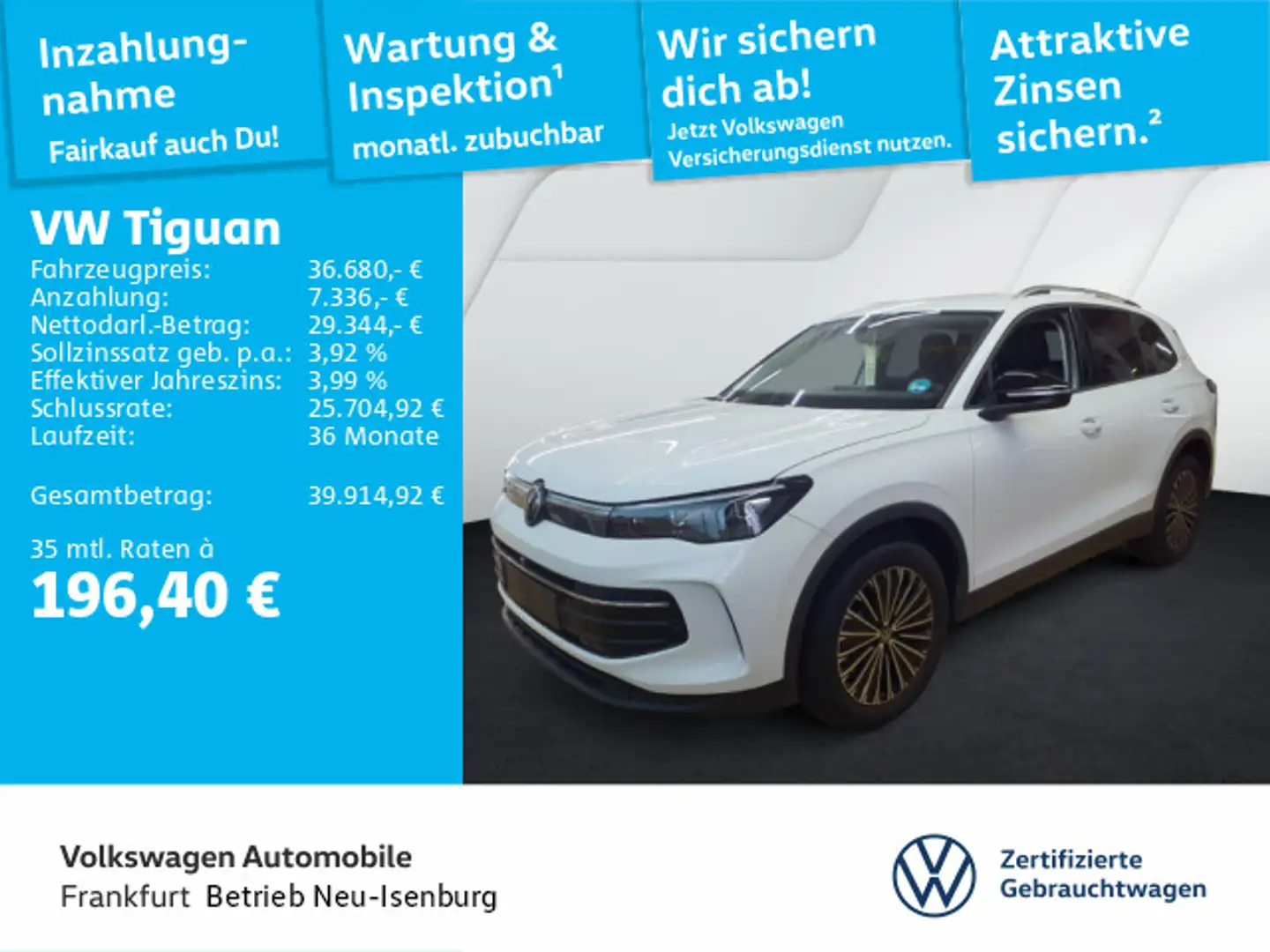 Volkswagen Tiguan 2.0 TDI DSG Goal Navi LEDPlus DAB+ FrontA Weiß - 1