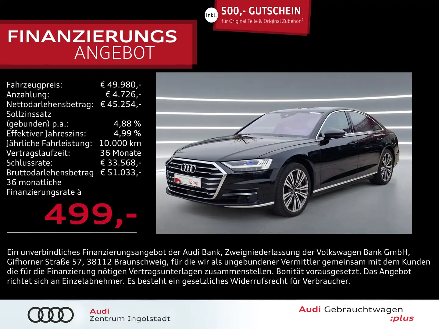 Audi A8 60 TFSI qu Laser Massage Leder B&O HuD 20" Noir - 1