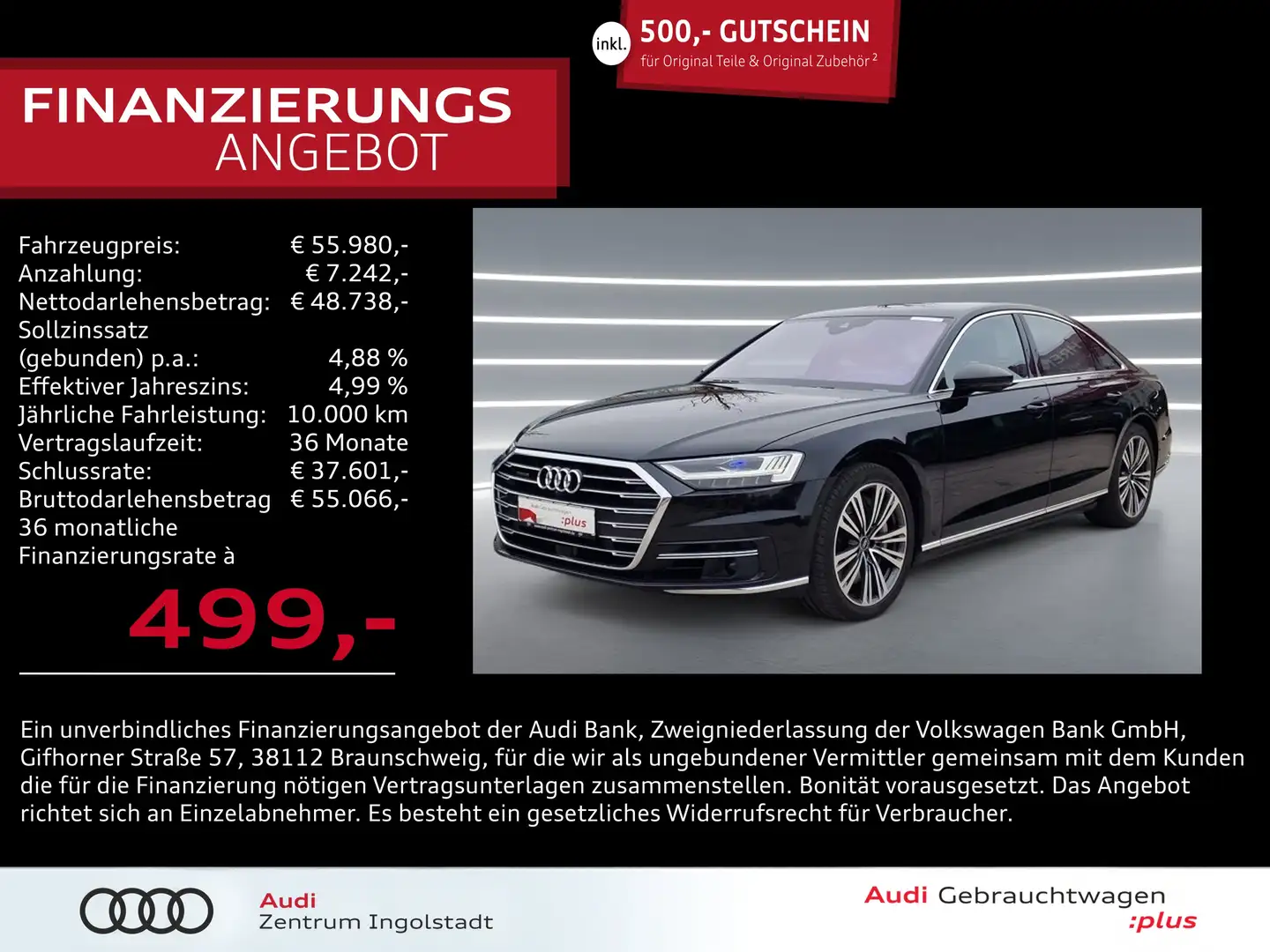 Audi A8 60 TFSI qu Laser Massage Leder B&O HuD 20" Negru - 1