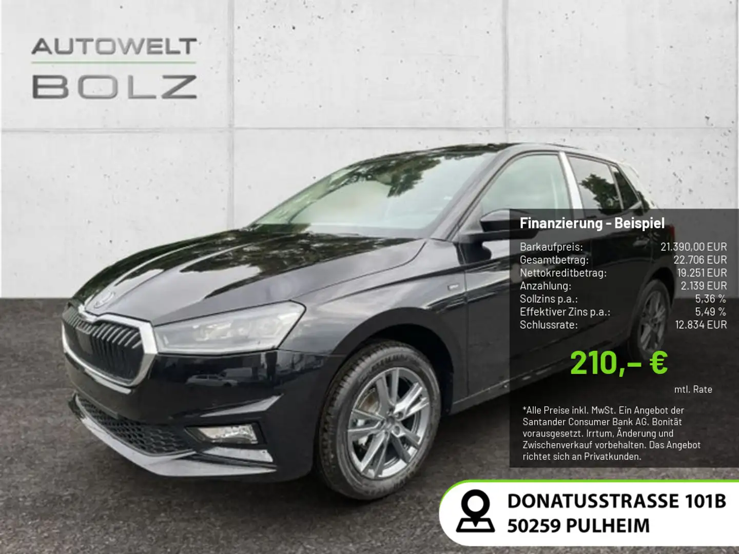 Skoda Fabia Drive 1.0 TSI AHK Navi digiCock LED ACC Ap Schwarz - 1