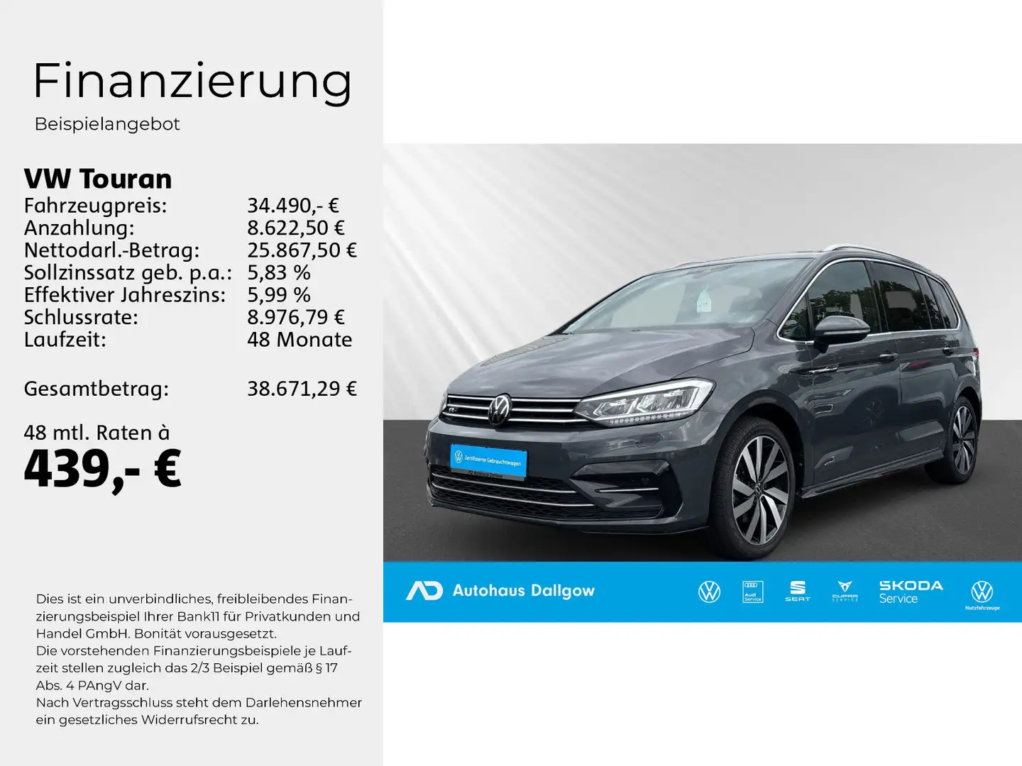 Volkswagen Touran Highline 1,5 l TSI 150 PS DSG+LED+Navig.+ Grau - 2