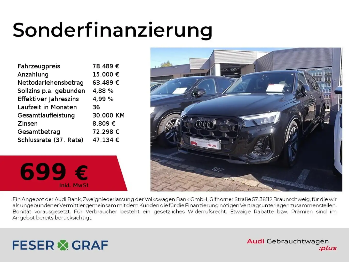 Audi Q7 50 TDI S Line 7Sitze,Pano,HUD,AHK,Leder,20" Schwarz - 1