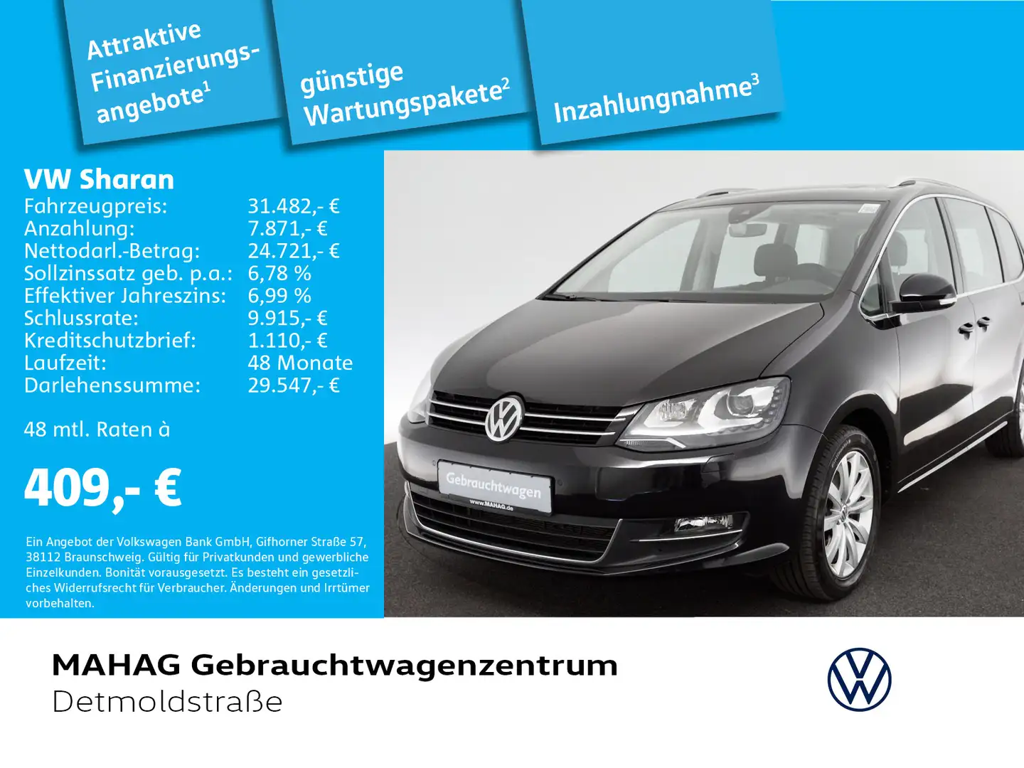 Volkswagen Sharan 1.4 TSI Highline Bi-Xenon Navi Pano ParkP Noir - 1