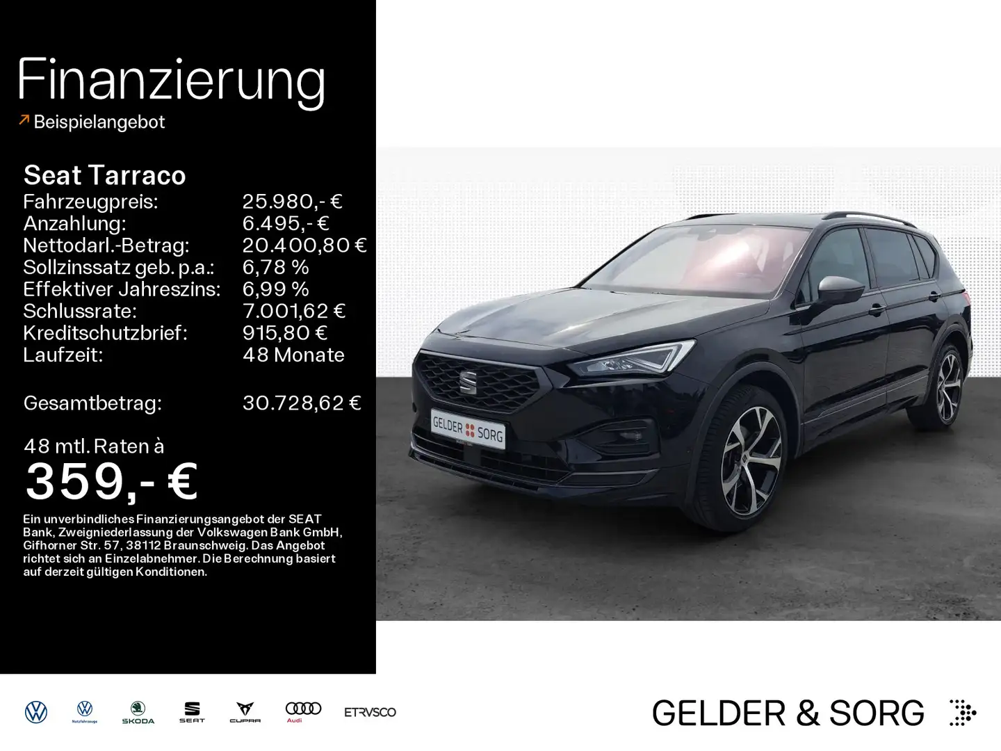 SEAT Tarraco FR 2.0 TDI DSG *ACC*DAB*AHK*APP*Kamera* Zwart - 1