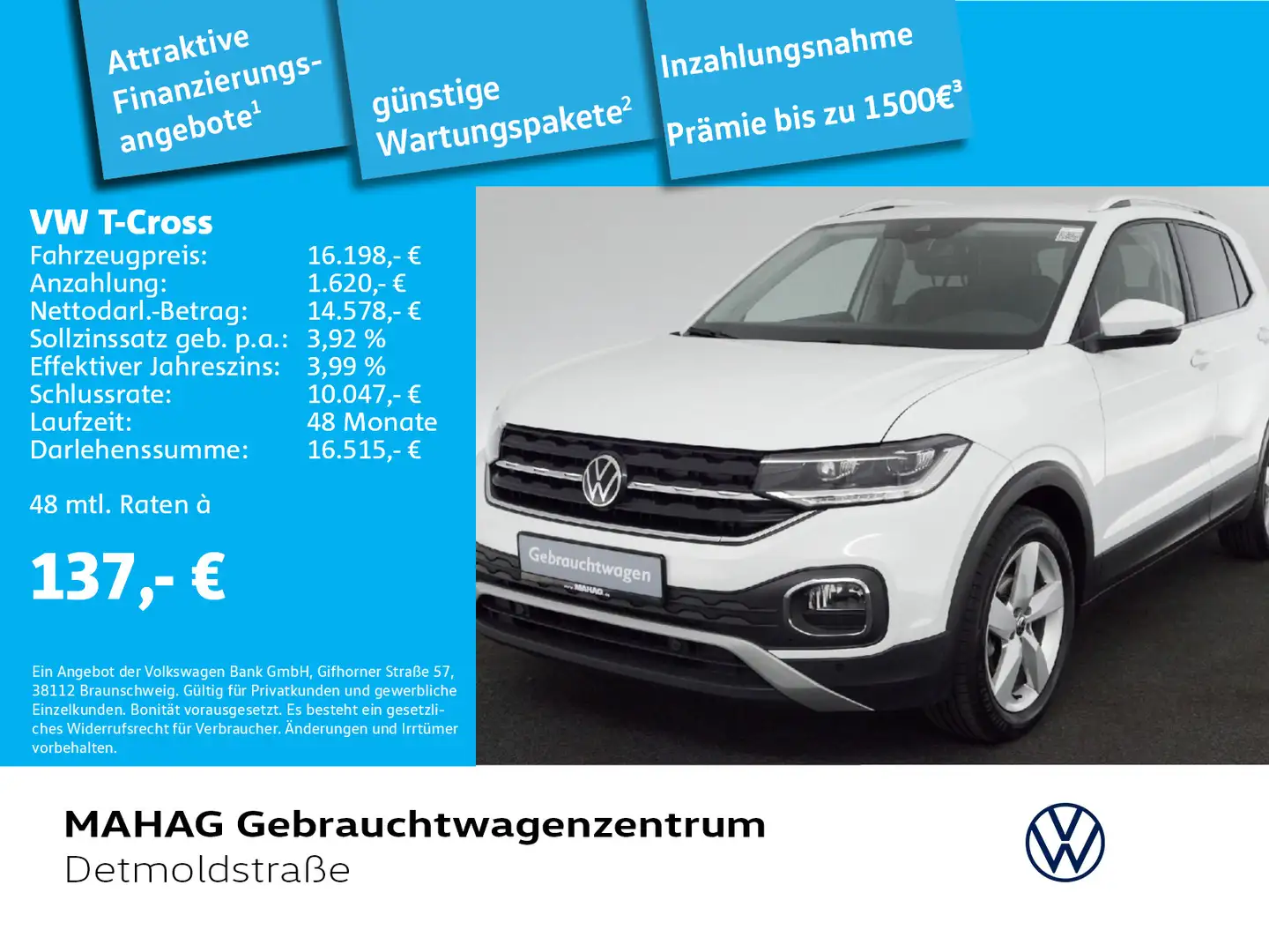 Volkswagen T-Cross 1.0 TSI STYLE Navi LED Kamera Alu17Chest Wit - 1