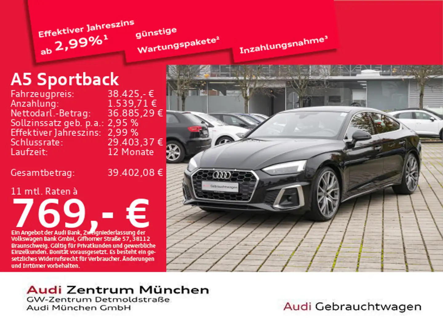 Audi A5 40 TDI S tronic 2x S line Pano/Matr Schwarz - 1