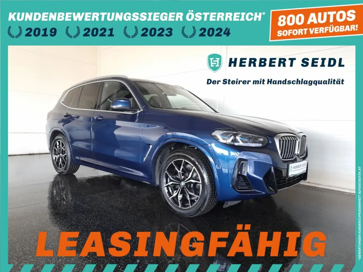 BMW X3 20d M-SPORT 4x4 Aut *19 ZOLL / LASER LED / STANDHEIZUNG / NAVI / AHV + KAMERA / VOLLLEDER-SPORTSITZE / E-KLAPPE* Blau - 1
