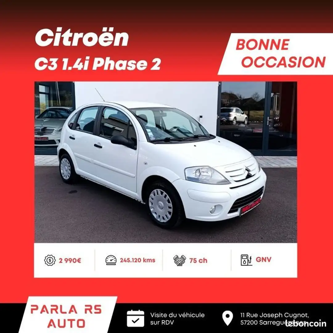 Citroen C3 Citroën 1.4i Phase 2 GNV 75ch Crit'air 1 Blanc - 1