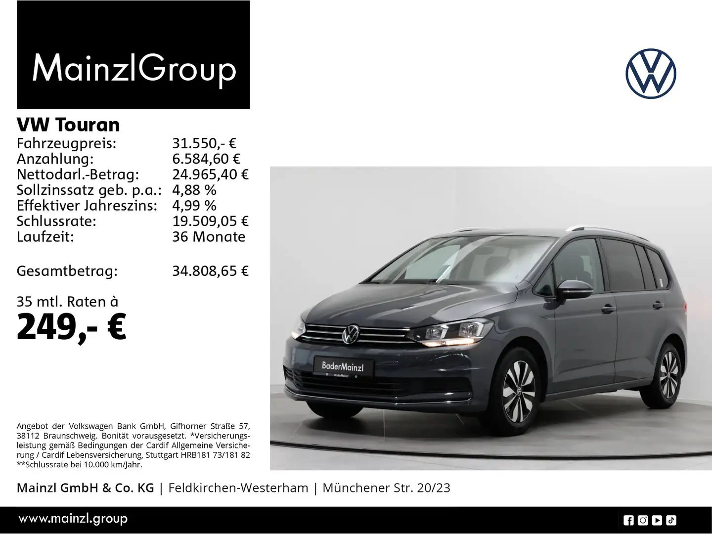 Volkswagen Touran 1.5 TSI DSG Goal 7-Sitz  Kamera Navi ACC Grau - 1