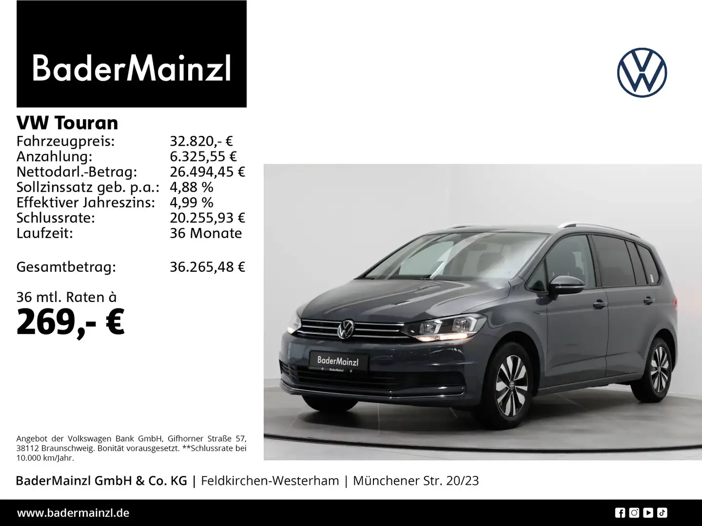 Volkswagen Touran 1.5 TSI DSG Goal 7-Sitz Kamera Navi ACC Grau - 1