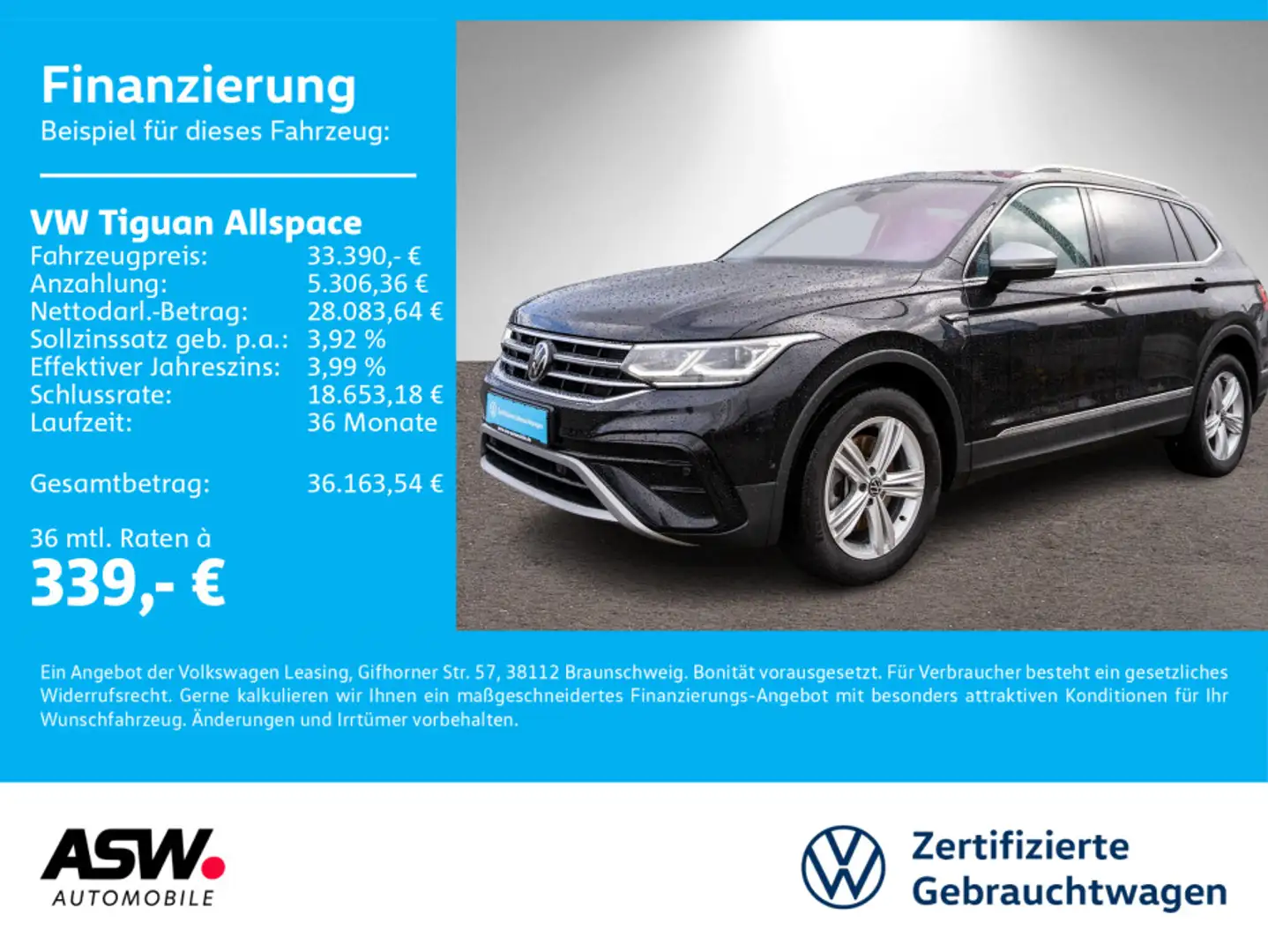 Volkswagen Tiguan Allspace Elegance 4M 2.0 TDI DSG LED PANO Schwarz - 1