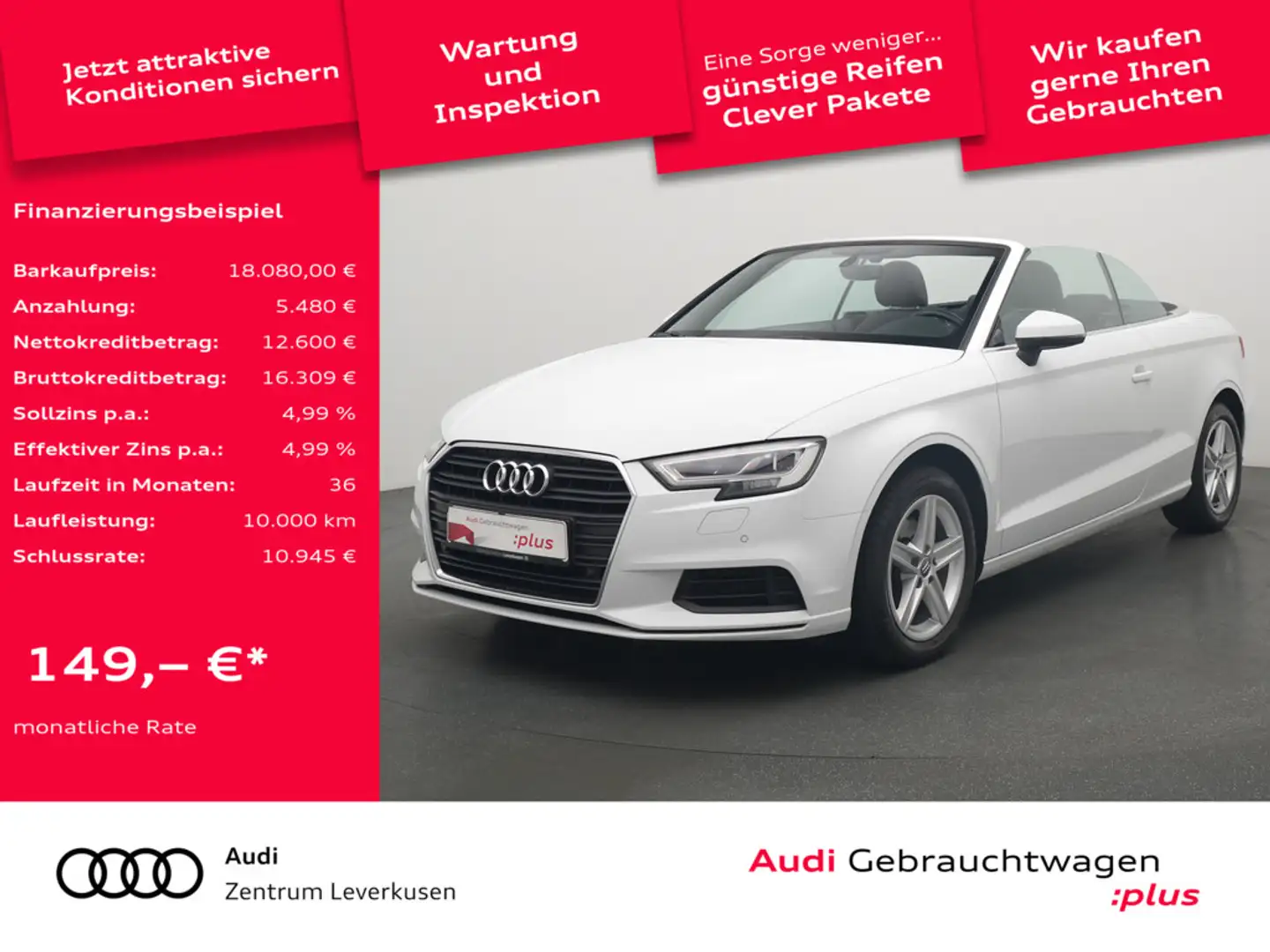 Audi A3 Cabrio S-TRON AHK NAVI SHZ LED PDC Weiß - 1