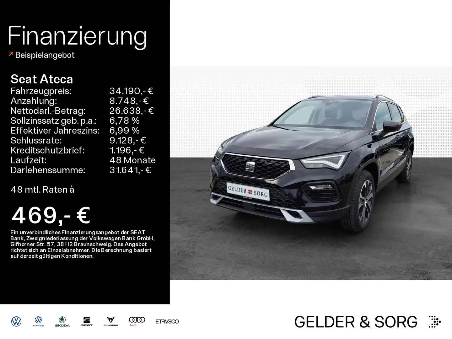 SEAT Ateca Style Edition 2.0 TDI DSG *LED*PDC+KAM*KLI Schwarz - 1
