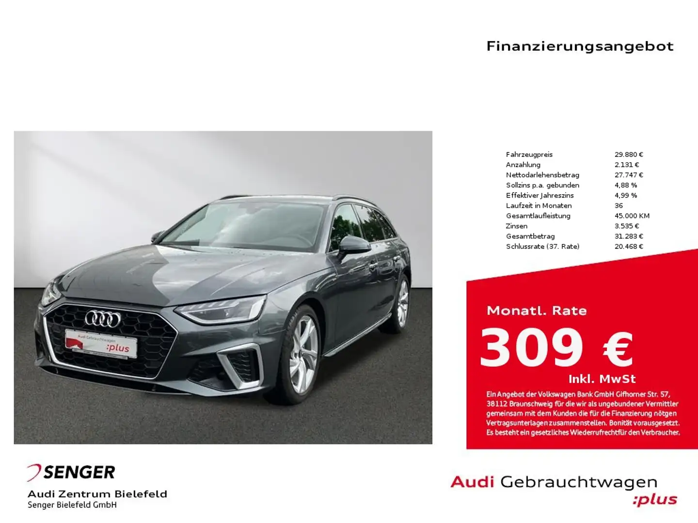 Audi A4 Avant S line 35 TFSI S tronic MMI LED AHK Grau - 1