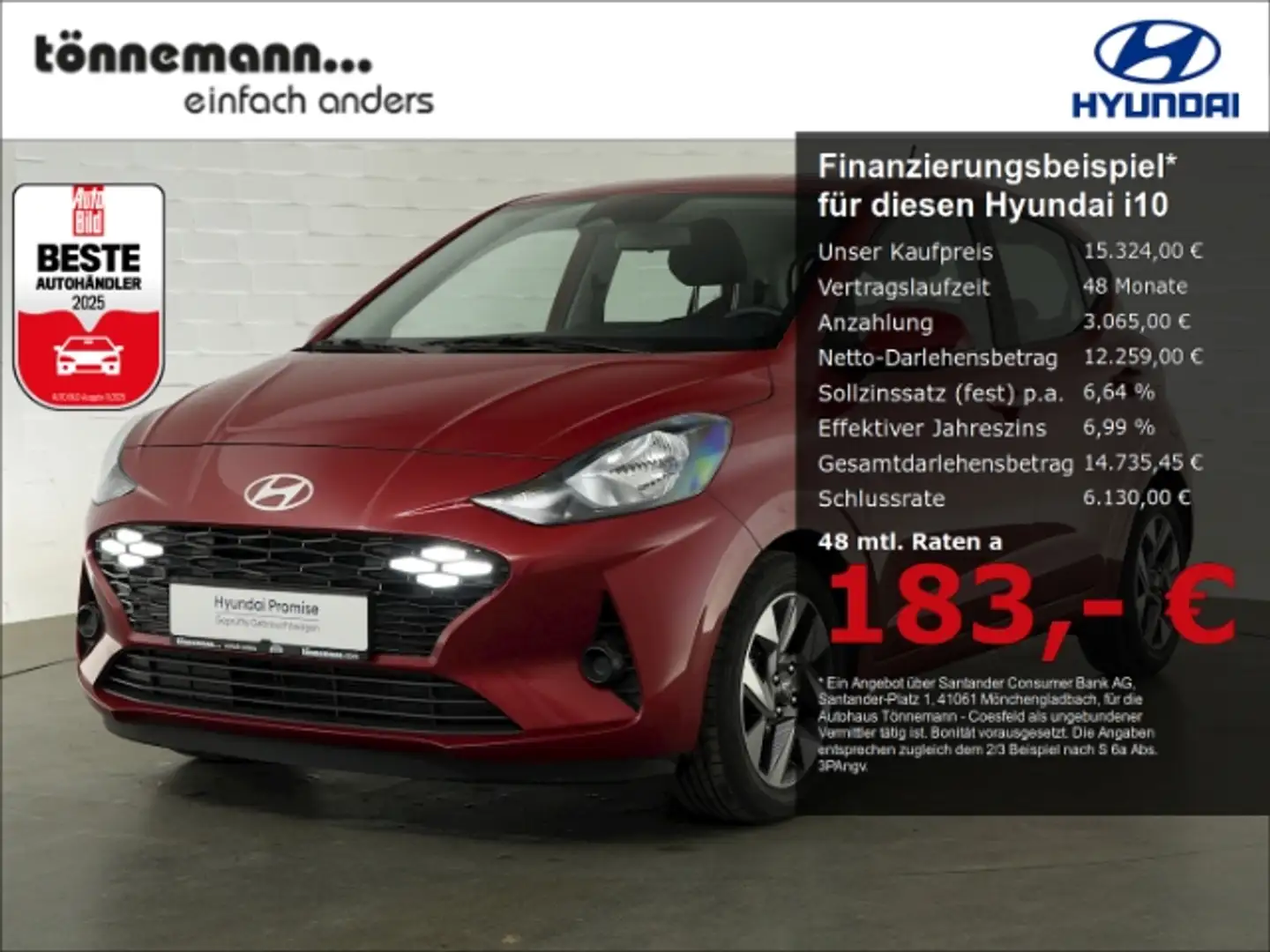 Hyundai i10 FACELIFT TREND+NAVI+RÜCKFAHRKAMERA+SITZ-/LENKRADHE Rouge - 1