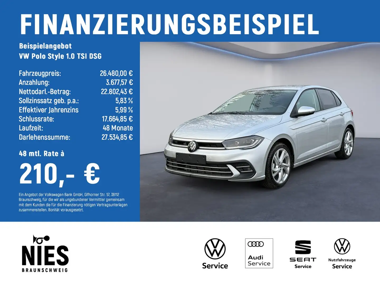 Volkswagen Polo Style 1.0 TSI DSG Style NAVI+ACC+MATRIX-LED+SERVO Argent - 2