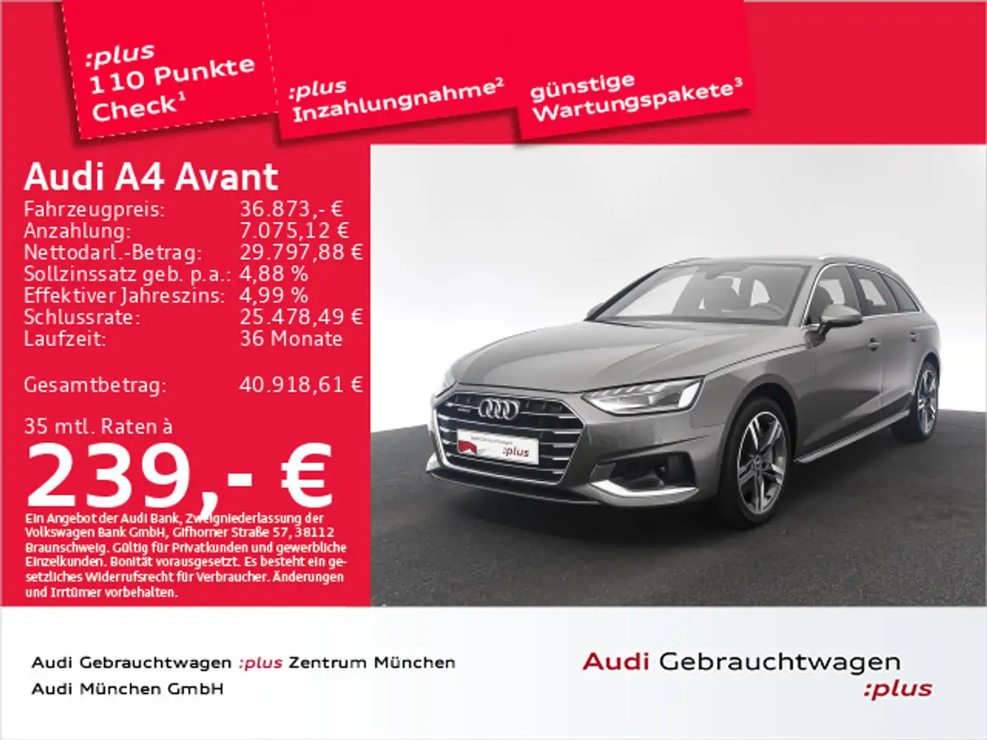 Audi A4 45 TFSI qu. S tronic advanced S line Hu Grau - 1