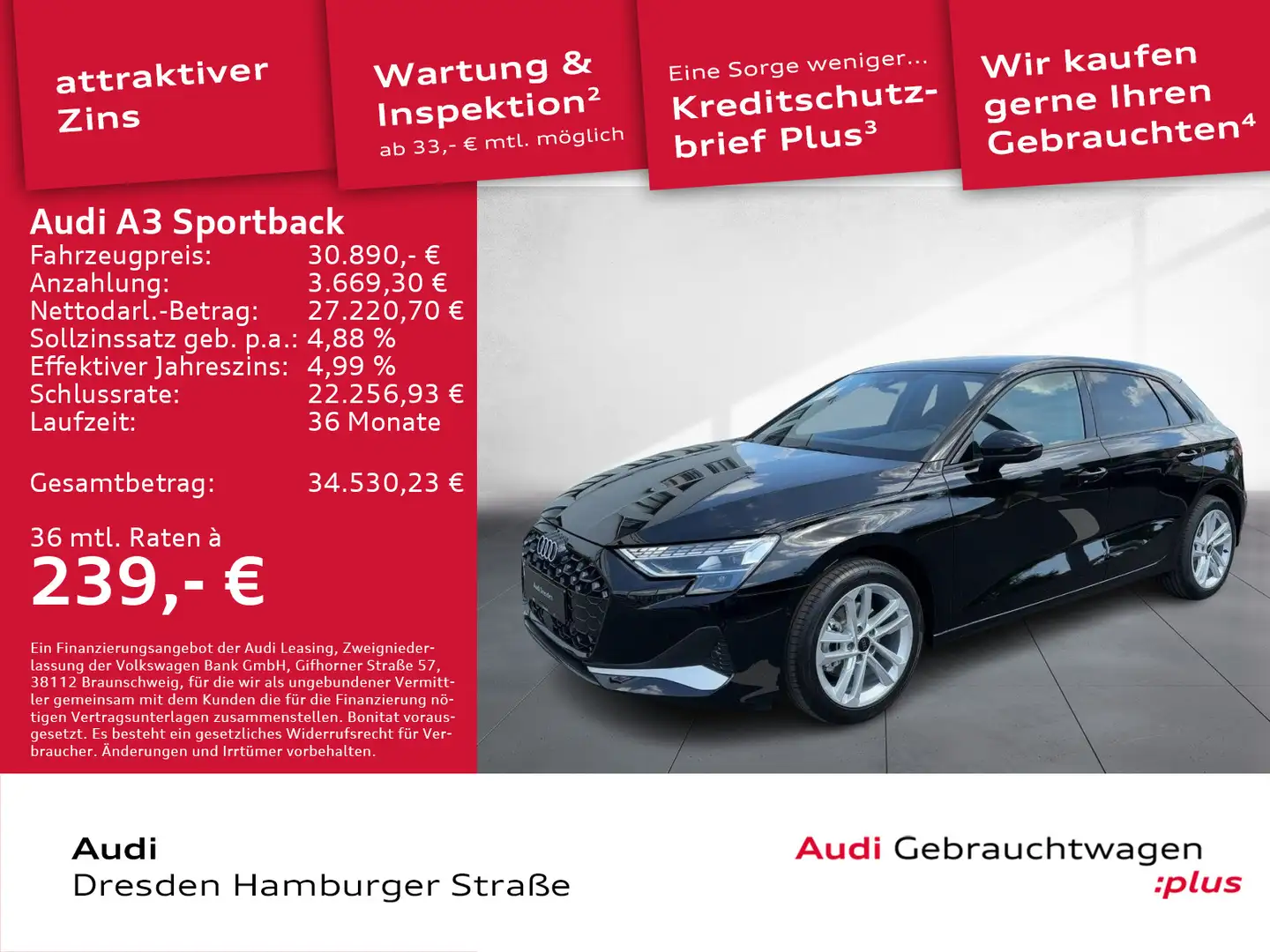 Audi A3 advanced 30 TFSI 85(11 6) kW(PS) S Schwarz - 1