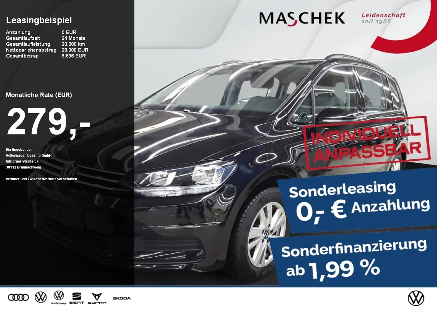 Volkswagen Touran Comfortline 1.5 TSI Navi 7-Sitze Sitzh. ACC PDC Noir - 1