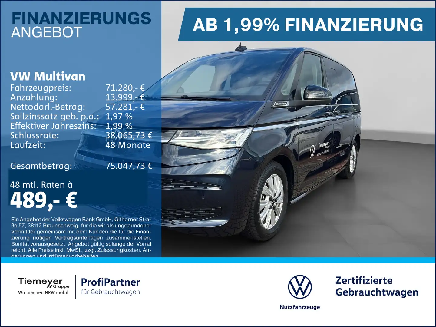 Volkswagen T7 Multivan T7 Multivan HYBRID ALLRAD STYLE PANO AHK ACC LM1 Blau - 1