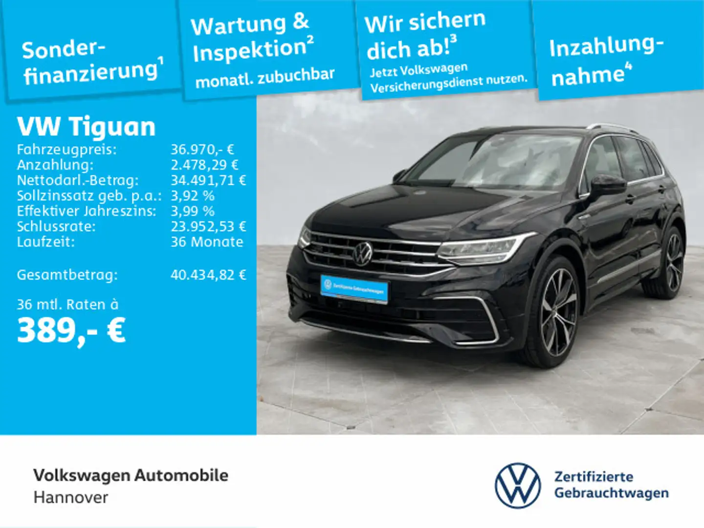 Volkswagen Tiguan 1.5 TSI DSG R-Line Navi AHK STHZG LED Pan Schwarz - 1