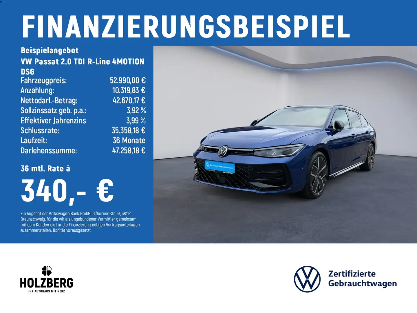 Volkswagen Passat 2.0 TDI R-Line 4MOTION DSG SIGNATURE+AHK+STHZ+H... Blau - 2