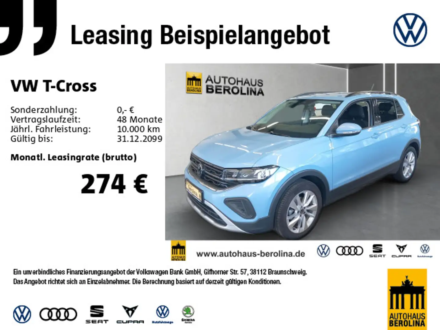 Volkswagen T-Cross 1.0 TSI Life DSG *R-CAM*SHZ*App-Connect* Blau - 1