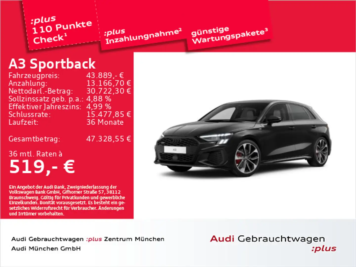 Audi A3 40 TDI qu. 2x S line Pano/AHK/StdHz Schwarz - 1