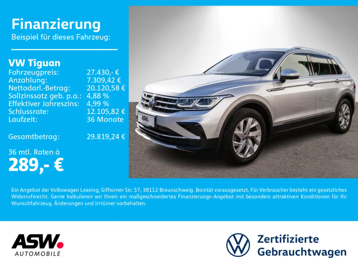 Volkswagen Tiguan Elegance 2.0 TDI DSG Navi 360° Stdhzg AHK Silber - 1