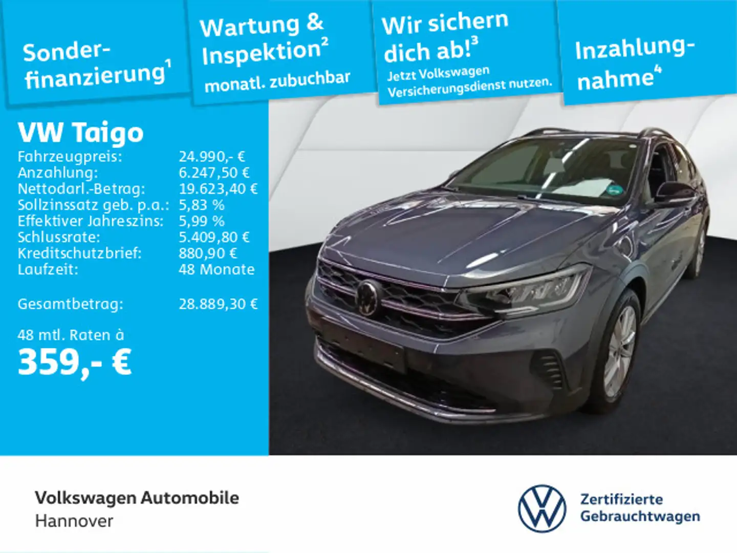Volkswagen Taigo 1.0 TSI DSG Goal Navi ACC LED Dig.Cockpit Grau - 1