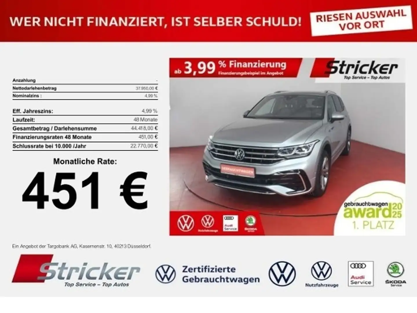 Volkswagen Tiguan Allspace R-Line 2.0TDI DSG 4M 451,-ohne Anzahlung AHK Pano Silber - 1