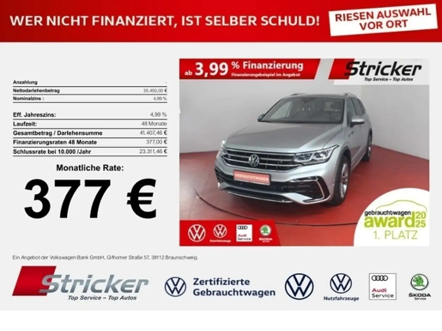 Volkswagen Tiguan Allspace R-Line 2.0TDI DSG 4M 377,-ohne Anzahlung AHK Pano Silber - 1