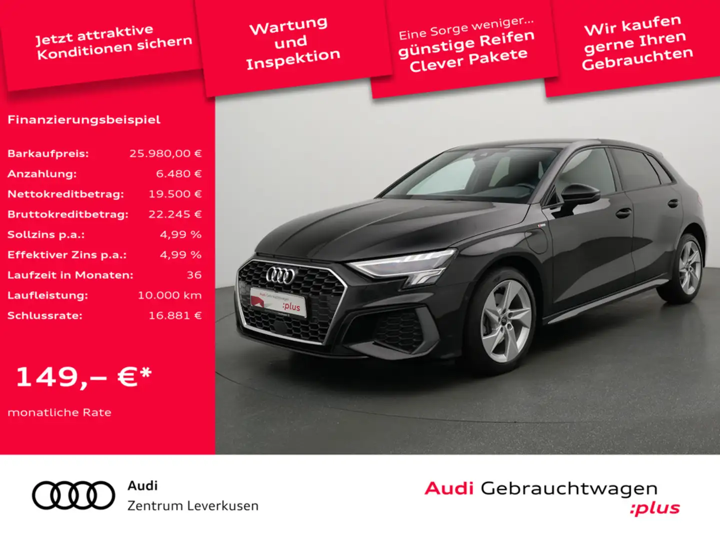 Audi A3 Sportback S line S-TRON CARPLAY LED PDC NAVI Noir - 1