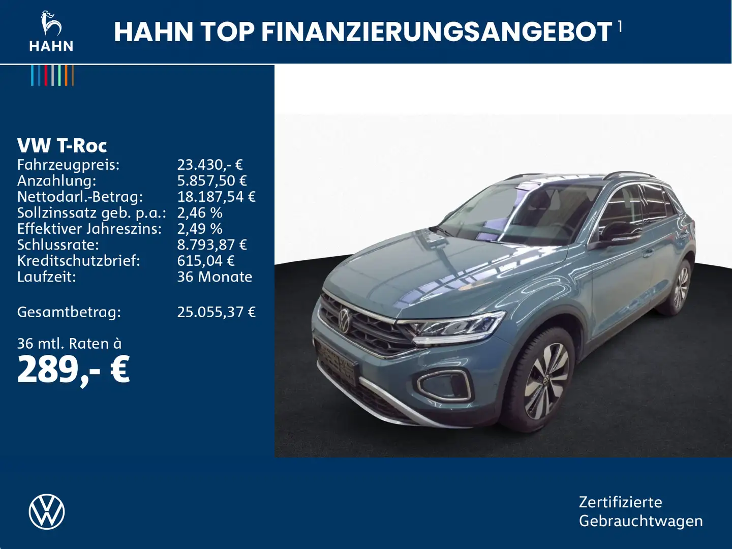 Volkswagen T-Roc 1.0TSI Goal LED Navi ACC Parklenk SHZ APP Blau - 2