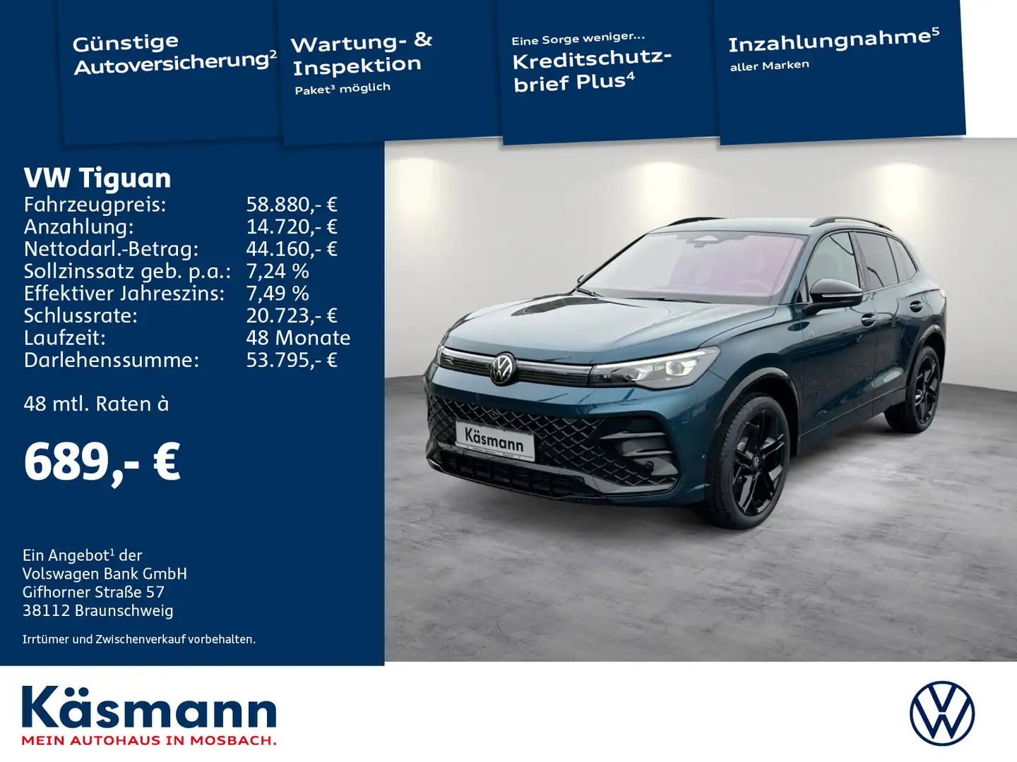 Volkswagen Tiguan R-Line 2.0TDI 4M AHK BLACKSTYLE H&K STHZ Blue - 1