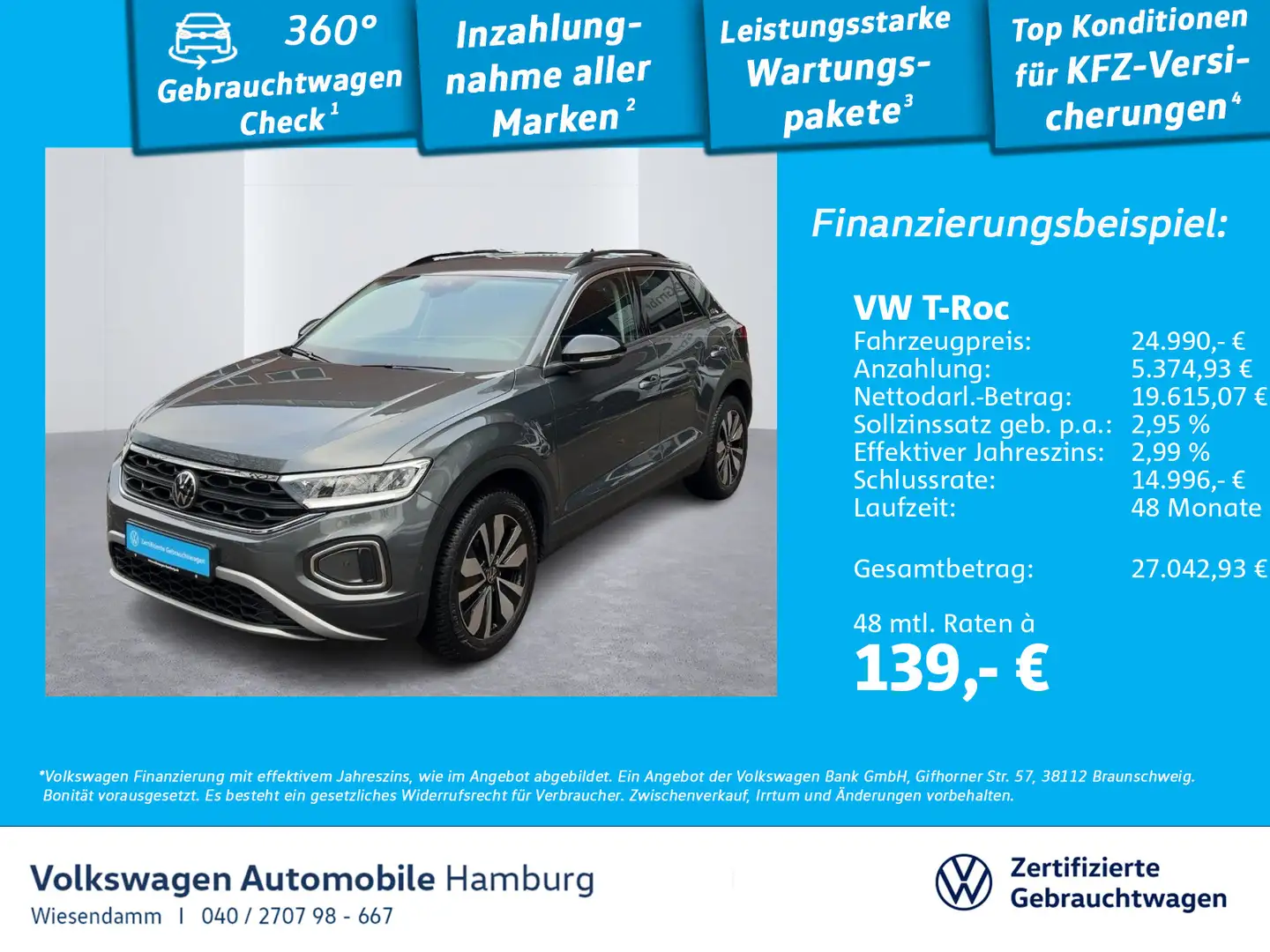 Volkswagen T-Roc 1.0 TSI Navi PDC LED Sitzhzg Grau - 1