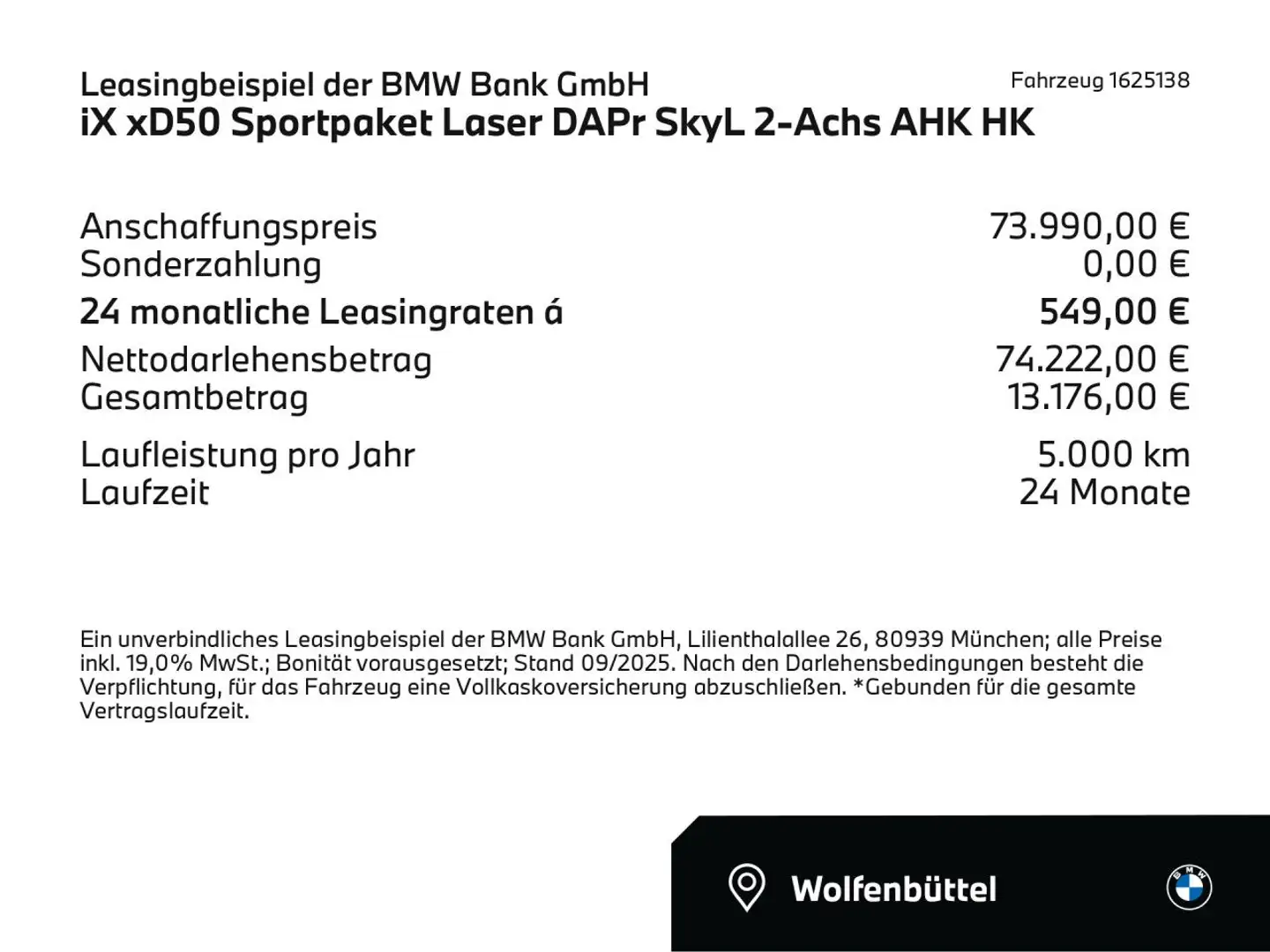 BMW iX xD50 DAPr SkyL 2-Achs AHK HK Leas. ab 549.-oA Rojo - 2
