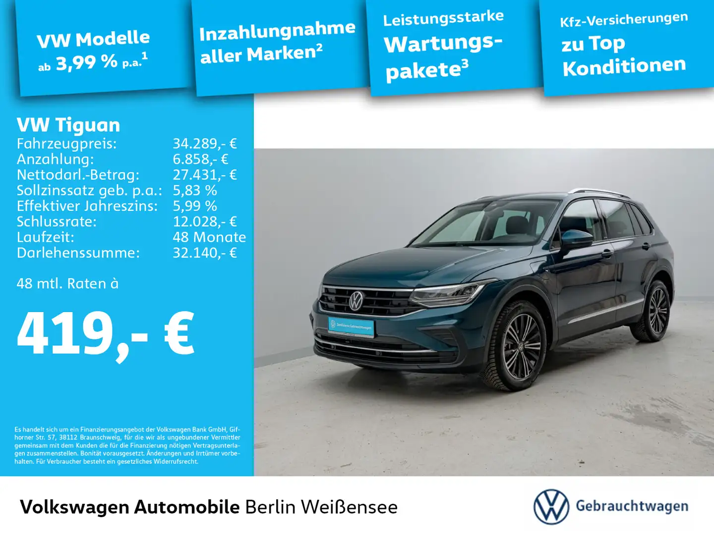 Volkswagen Tiguan 1.4 TSI eHybrid DSG*IQ.DRIVE*HUD*LED*NAV* Blau - 1