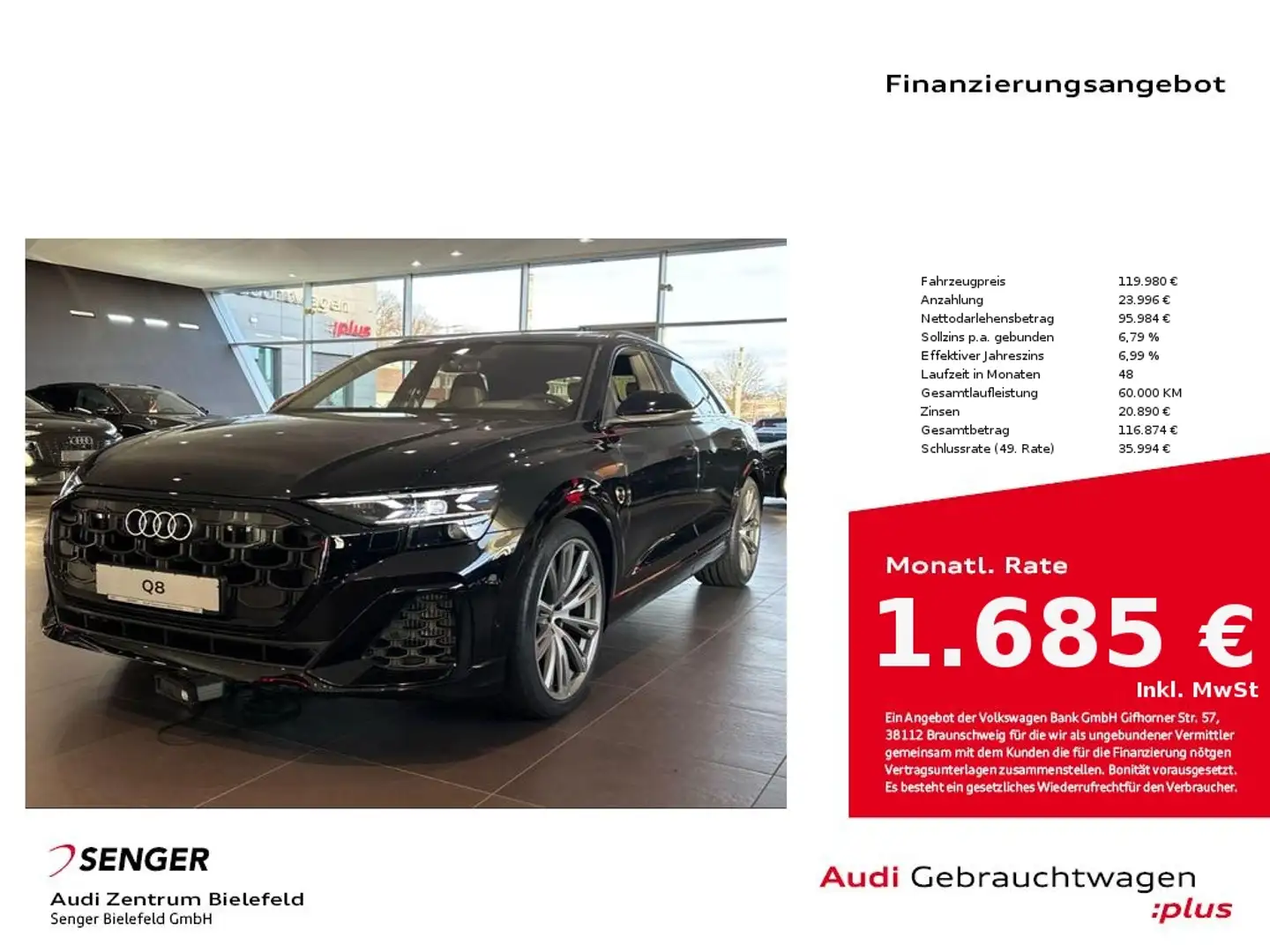 Audi Q8 S line business TFSI e quattro Allradlenkung Schwarz - 1
