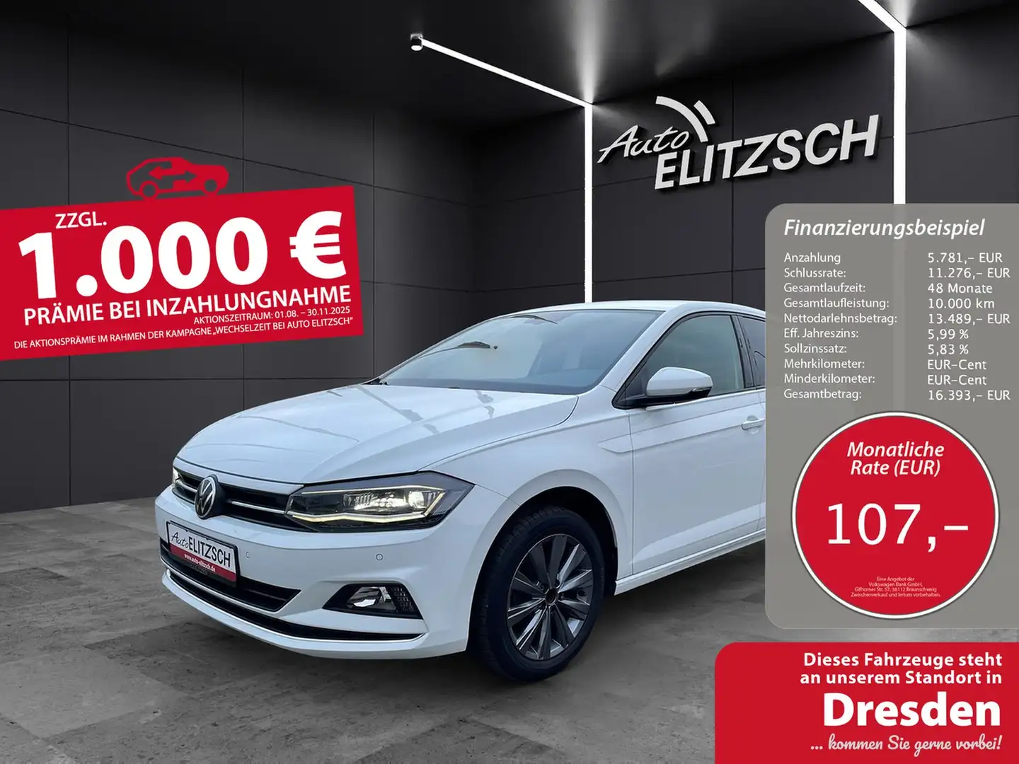 Volkswagen Polo Highline TSI DSG LED ACC SHZ PDC Navi Klima Weiß - 1