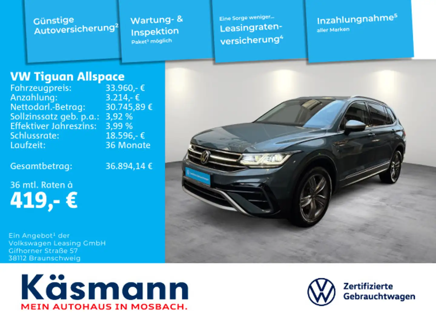Volkswagen Tiguan Allspace Elegance 2.0TDI 4M AHK PANO DCC Blau - 1