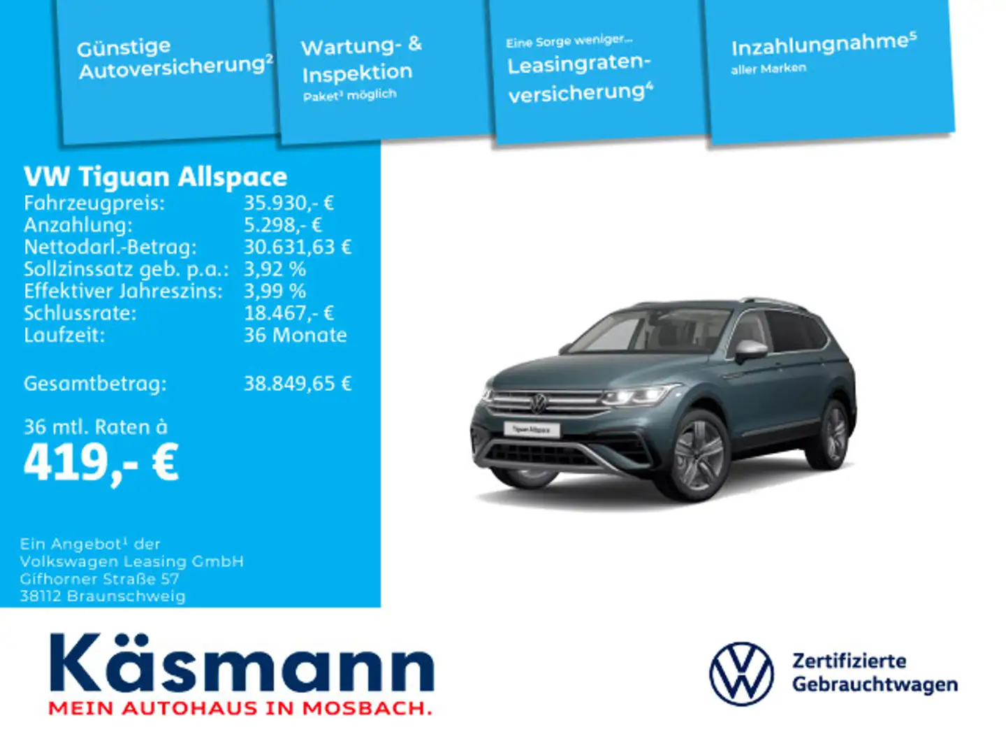 Volkswagen Tiguan Allspace Elegance 2.0TDI 4M AHK PANO DCC Blau - 1