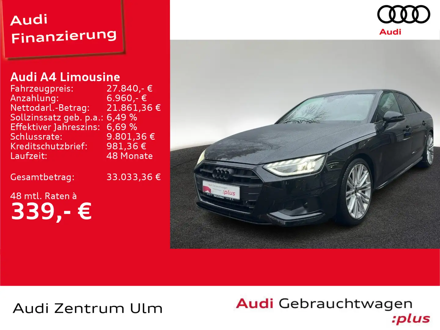 Audi A4 advanced 35 TDI S tronic LED NAV+ Schwarz - 1