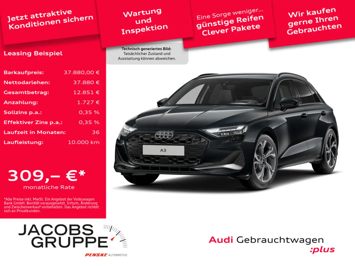 Audi A3 Sportback 35 TFSI AHK/HuD/Sonos/LED advanced Grau - 1